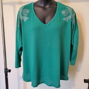 Ashley Stewart Green Sweater with Beading Size 26/28